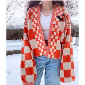 Harry STYLES Checkered Orange and Cream Sweater SIZE XL